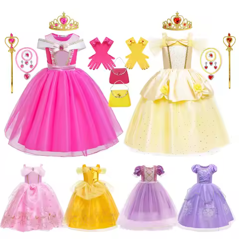 Girls Aurora Belle Rapunzel Sofia Princess Dress Halloween Easter Cosplay Costume Party Kids Dresses
