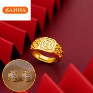 gold 916 original malaysia Copper coin ring opening adjustable money mens ring