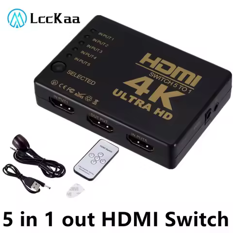 LccKaa 4K HDMI-compatible Switcher HD1080P 5 Port HD Switch Selector Splitter With Hub IR Remote Con