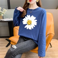 [TSHIRTWOMEN] Baju T Shirt Perempuan Lengan Panjang T-shirt Sun Flower Plus Size Long Sleeve Blouse Clothes