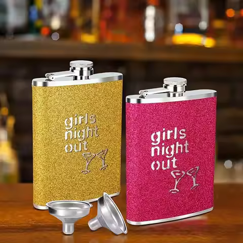 1 Pc Stainless Steel Glitter Flask - Portable Outdoor Hip Flask with Blinking Light, Women's Fashion