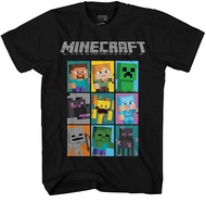2021 Minecraft Boys Video Game T-Shirt - Black And Green Creeper Face - Official Shirt เสื้อยืดลายการ์ตูน