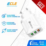 ECLE Adaptor Charger Quick Charging 3 USB Port QC3.0 Black White