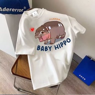 ⭐BK-1183⭐เสื้อยืดหมูเด้ง Moodeng hippo เสื้อลายฮิปโปน่ารัก ฮิปโป แคระ หมู เด้ง T-shirt ใส่สบาย
