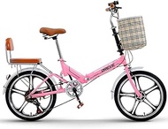 Fashionable Simplicity 20 Inch Folding Bike City Bike Ultra Light Portable Folding Bike Retro Style City Bikes Foldable Trekking Bike Light Bike for Outdoors Riding Trip Pink