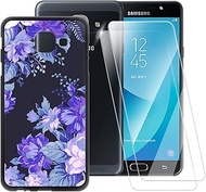 Purple Flowers Pattern Case Compatible with Samsung Galaxy J7 Max G615F + [2 Pack] Screen Protector 