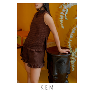 Kemissara Set (Smock top & Pant) - Brown (Pre Order 7-10 day)