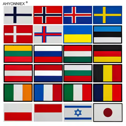 AHYONNIEX 1PC PVC Material Asia Europe World Wild Flag Patch Tactical Military 3D Rubber Stickers Fo