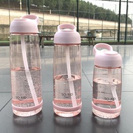 1 Liter Water Bottle (1L) 1000ml Grey Pink With Straw