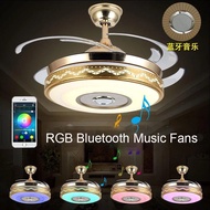 Music Bluetooth Ceiling Fans With Light Remote Control APP RGB Color Light Fans 110V 220V Invisible 42 Inch Gold Fan Lam