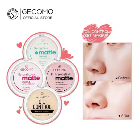 GECOMO Mattifying Compact Powder 12H Long Last Oil Control Silky Matt Makeup Setting Powder Transluc