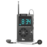 Small Pocket Mini Pocket Radio FM/AM Dual Band Mp3 Mic Player Home Portable Digital Radio LED Clock Display Support TF