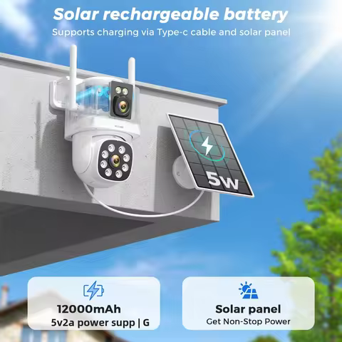 8MP 4K AOV Solar Camera Wifi 7/24 Recording Wireless Outdoor Surveillance Camera Dual Lens 365 Days 