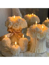 玫瑰球和花束蠟燭模具 3D花香療矽膠模具，適用於DIY香氛蠟燭、肥皂、樹脂鑄造、聚合物粘土、石膏手工藝品、情人節婚禮紀念品製作