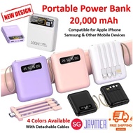 [SG] 4in1 Portable Fast Charging 20000 30000 mAh LED Power Bank Detachable Cable Compatible Apple iPhone 14 Samsung S24