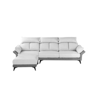 [特價]ASSARI-杜迪舒適機能L型涼感布沙發(四人座+腳椅)淺灰色