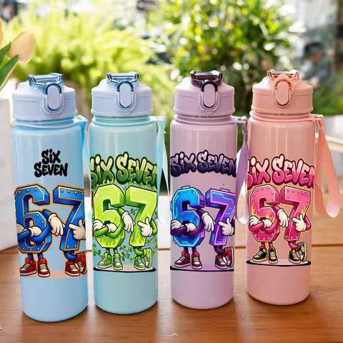 1 Piece 750ml (26 fl oz) 67 Printed Straw Cup, Summer Water Bottle, BPA Free, Portable Sports Outdoo