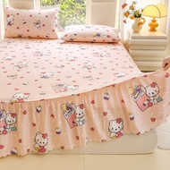 Hello Kitty Bed Skirt Cute Cartoon Brushed Bed Sheet with Skirting Soft Ruffle Lace Trim Bedding Sin