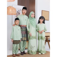 Set Family Kurung Suri Sage Green Baju Kurung Moden Ibu Anak Set Sedondon Baju Raya 2025