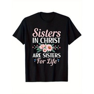Plus Size, 1pc Plus Size Christian Women's Oversized T-Shirt - Sisters in Christ Are Sisters for Lif
