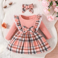 Dress Baby Girl Newborn 3 Months - 3 Tahun Birthday Baju Raya Kurung Gaun Budak Perempuan Long Sleeve Christmas Red Grid Fashion Kids Princess Dresses Kanak Kanak Perempuan