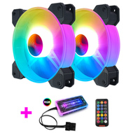 酷月玉環rgb機箱風扇 12cm台式電腦散熱風扇幻彩變色日食靜音風扇（2個玉環RGB風扇+1套標準控制器）