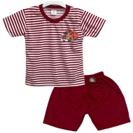 3S YEYA - CHILDREN'S FASHION STRIPE SHORT SET DTF L0G0 DAMKAR T-SHIRT KIDS OUTFIT BOY SET