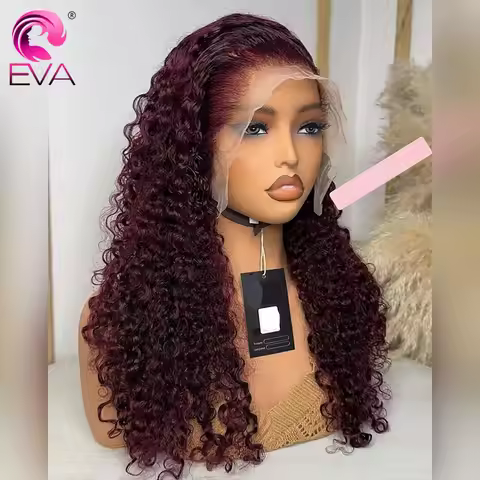 Eva Hair 99J Burgundy Color Lace Frontal Human Hair Wigs Curly Hair 13x6 Lace Front Wig Pre Plucked 