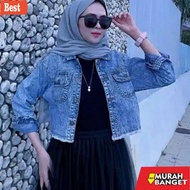 Hijaber jacket CROP JEANS JACKET FOR WOMEN GIRLS RAWIS JACKET DENIM JINS NEWEST JACKET CROP JUMBO OV