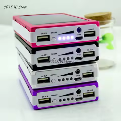 (No Battery) 18650 Solar Power Bank Case Charger DIY Box Powerbank Case Led for Mobile Phone Power B