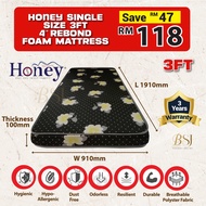 BSJ【𝐇𝐎𝐍𝐄𝐘 𝟑𝐅𝐓 𝐒𝐢𝐧𝐠𝐥𝐞 𝐒𝐢𝐳𝐞 𝟒" 𝐌𝐚𝐭𝐭𝐫𝐞𝐬𝐬】HONEY Single Size 3FT 4" Rebond Foam Mattress