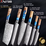 Top Luxury Chef Knife Damascus Steel Kitchen Knives 67 Layers VG10 Cleaver Paring Bread Knife Blue R