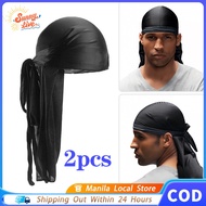 2pcs Bandana Durag Cap Fashion Durag Silk For Men Soft Headscarf Cap Bandana Durag Extra Long Tail