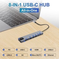 8 埠 USB C 集線器擴充座分路器 C 型集線器轉接器讀卡機 RJ45 USB 轉 HDMI USB 集線器  ggmckp 8-Port USB C Hub Docking Station Sp
