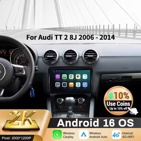 9 inch Car Radio Android 16 For Audi TT 2 8J 2006-2014 BT Carplay Multimedia Navigation Head Unit 2K