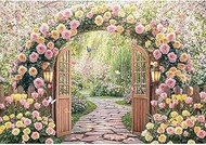 Luminora 2.1 x 1.5 m Romantic Spring Garden, Archway Background, Flower Path, Forest, Wooden Gate Ba