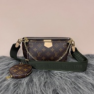 LV 原花金釦MultiPochette Accessoires綠背帶五合一肩斜背包M44813