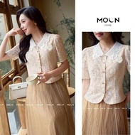 Women's office shirt MOON, lace shirt designed with short sleeves made of high quality lace MA356