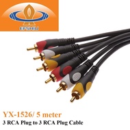 EFSHIU 5 Meter 3 RCA Plug to 3 RCA Plug Cable - YX-1526/5M