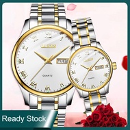 OLEVS Jam Couple Watches Stainless Steel Roman Numerals Lovers Watches Quartz Analog Watch Set