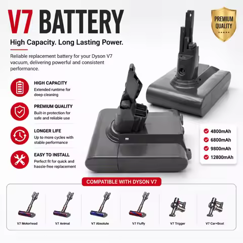 Long Lasting 21.6V 8000mAh Li Ion Battery Replacement for Dyson V7 Motorhead Pro Trigger Animal Fluf