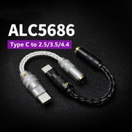 RealTek ALC5686 USB Type C Earbuds DAC Headphone Amp with 2.5mm 3.5mm 4.4mm Output SNR124dB PCM 32bit/384kHz For Android Windows10 Phone Call Audio Decoding DAC Cable
