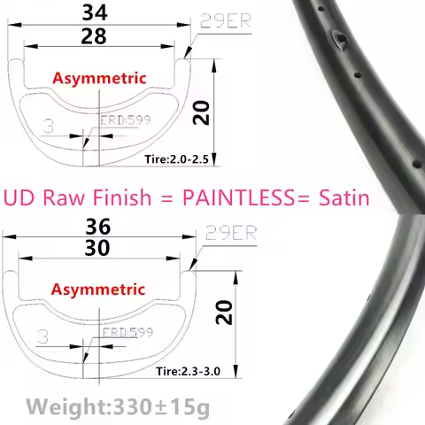 29er UD Raw Finish PAINTLESS Satin Asymmetric 330g 28mm 30mm internal Width XC 29er Carbon mtb rims 