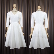 [พร้อมส่ง] [LUXURY707] เดรสงานแต่งแขนสามส่วน ทรงเรียบหรู (LX9301)