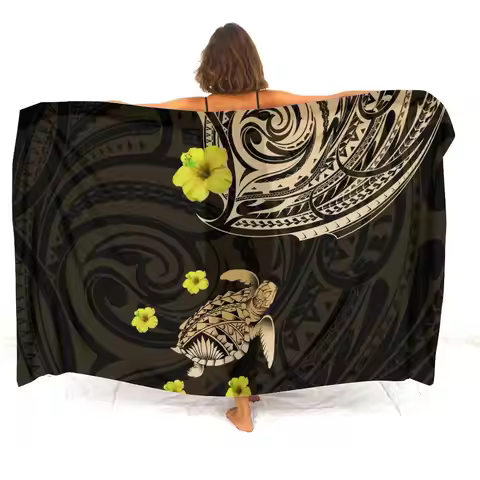 Beach Getaway Soft And Comfortable Sarong Hawaiian Turtle Pattern Custom Sarong Polynesian Art Print