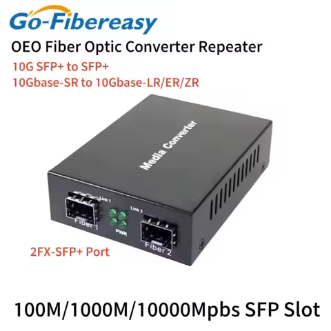 10Gb SFP+ OEO Fiber Optical Media Converter Repeater 10Gbase-SR to 10Gbase-LR/ER/ZR 2SFP Slot 300m~1