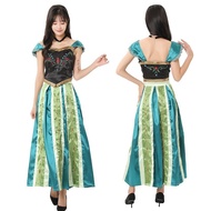 Halloween Frozen Cosplay Anna Princess Ice Dress Green Adult Costume