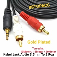 Kabel Jack Audio 3.5mm To 2 Rca 10 Meter 15 Meter 20 Meter / Kabel Aux To 2 Rca 2 in 1 Gold Plated