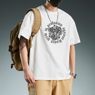 Pure Cotton Men's Heavy Summer Printed Black Clothes new Short-Sleeved ins Street Wear Pure Cotton A