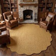 1pc, Washable Non-Slip Popular Camel Color Round Wavy Pineapple Ring Decorative Carpet, Faux Sisal W